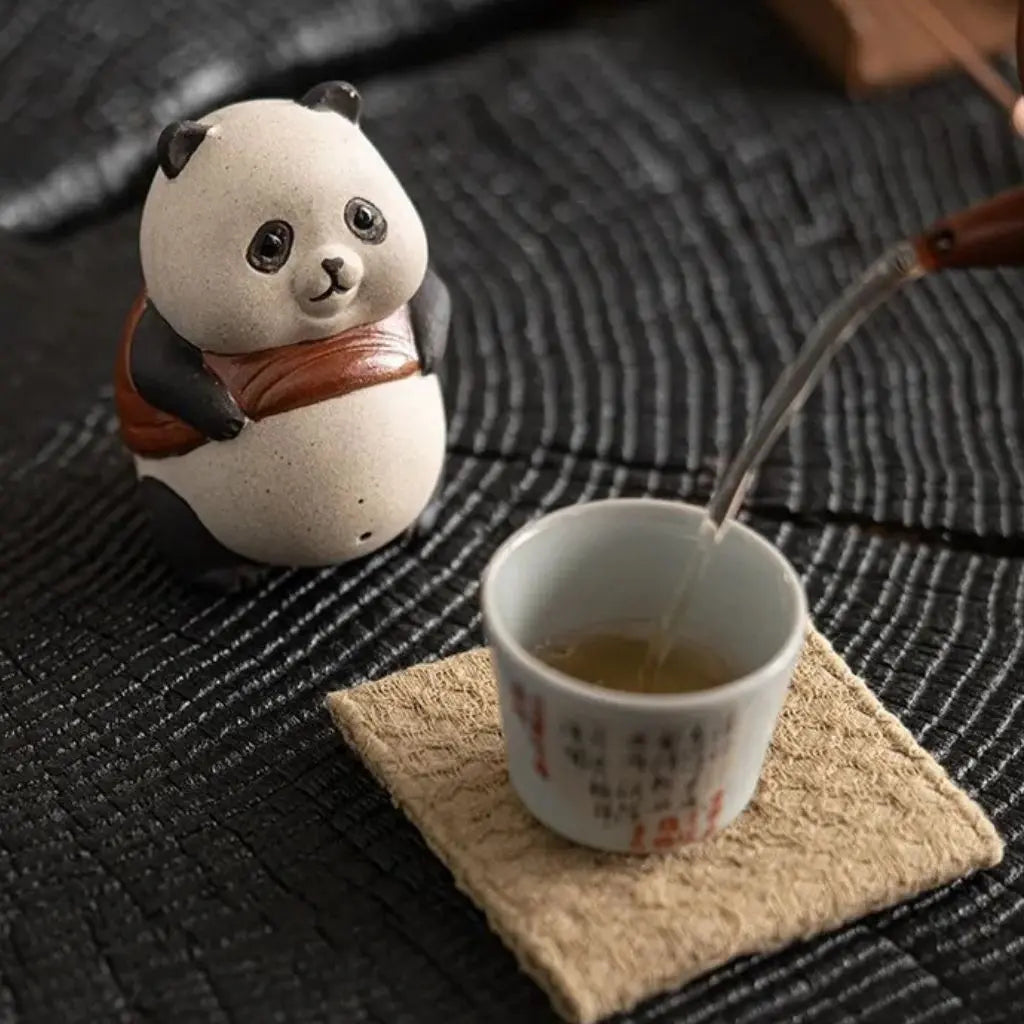 Purple sand clay panda figurine tea pet absorbs fragrance develops natural patina over time