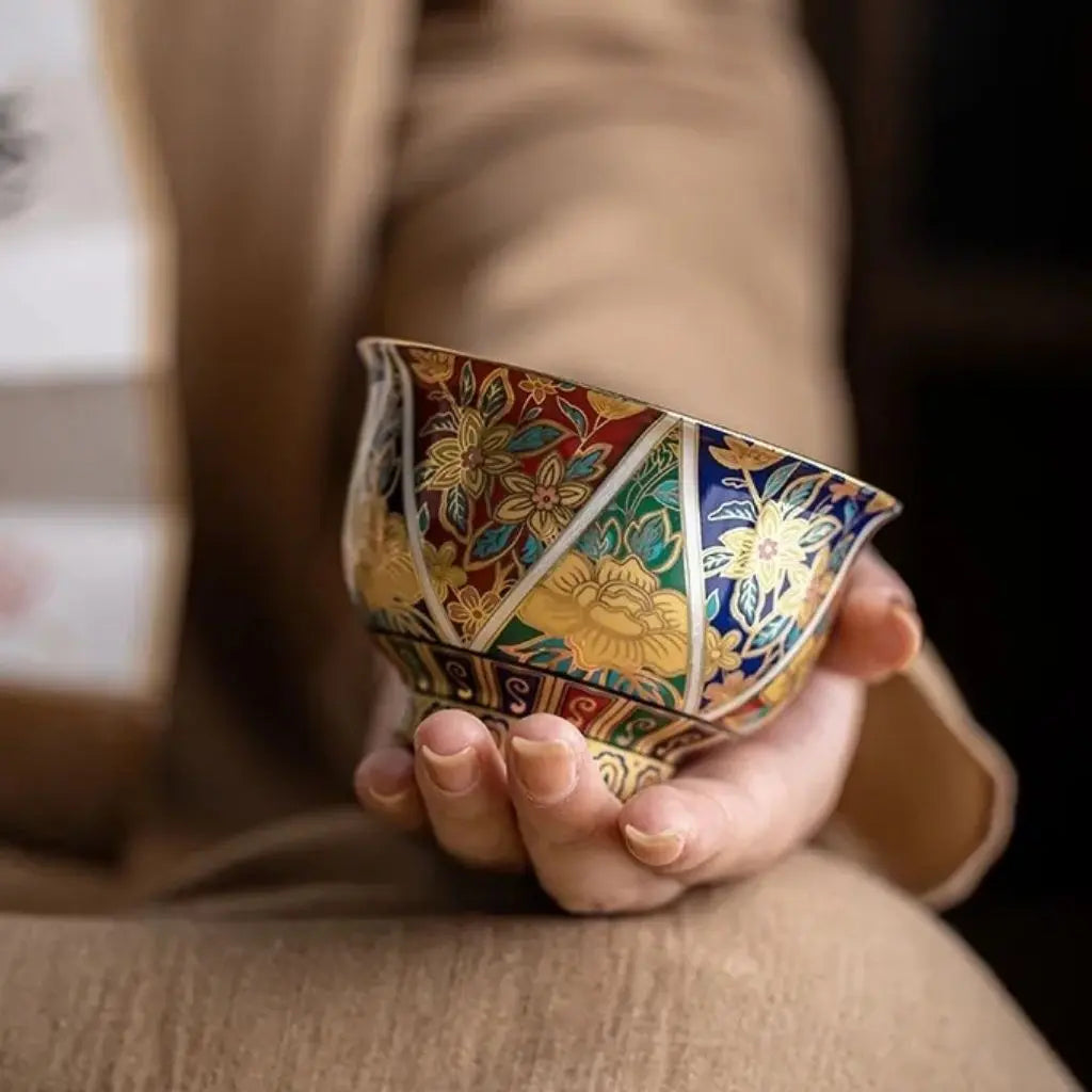 Luxury Kyoto style enamel ceramic cup handmade with artisan quality for home tea rituals