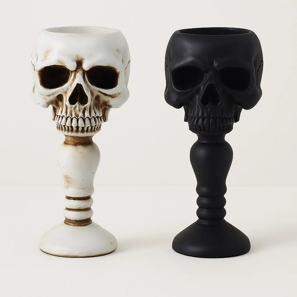 Realistic skull candle holder front detail gothic Halloween home decor with intricate bone craftsmanship