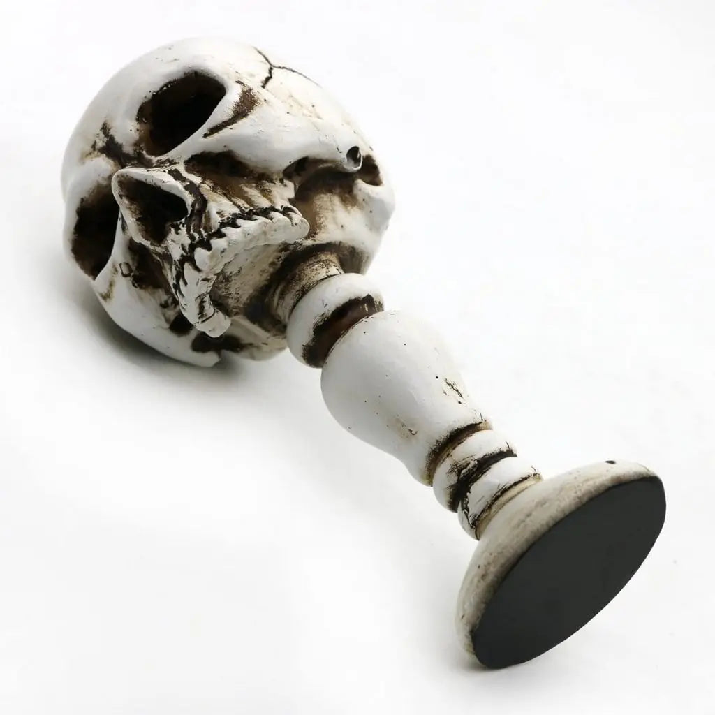 Premium resin skull candle holder three-quarter view gothic Halloween accessory for macabre home styling