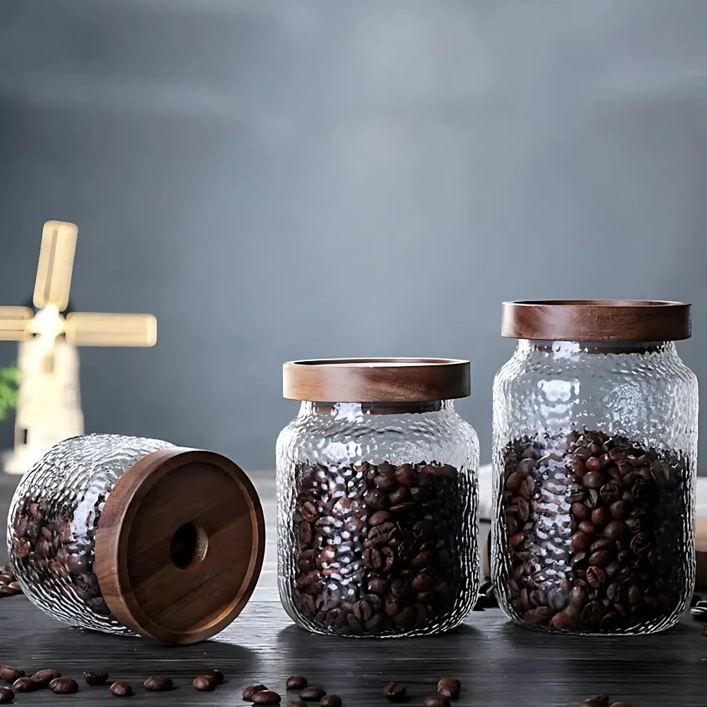 Textured borosilicate glass jar with heat-resistant properties ideal for versatile kitchen storage needs