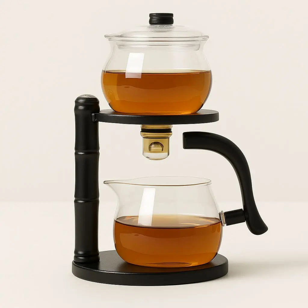 Evie Lazy Kungfu Tea Set complete set with borosilicate glass teapot and semi-automatic filtration system