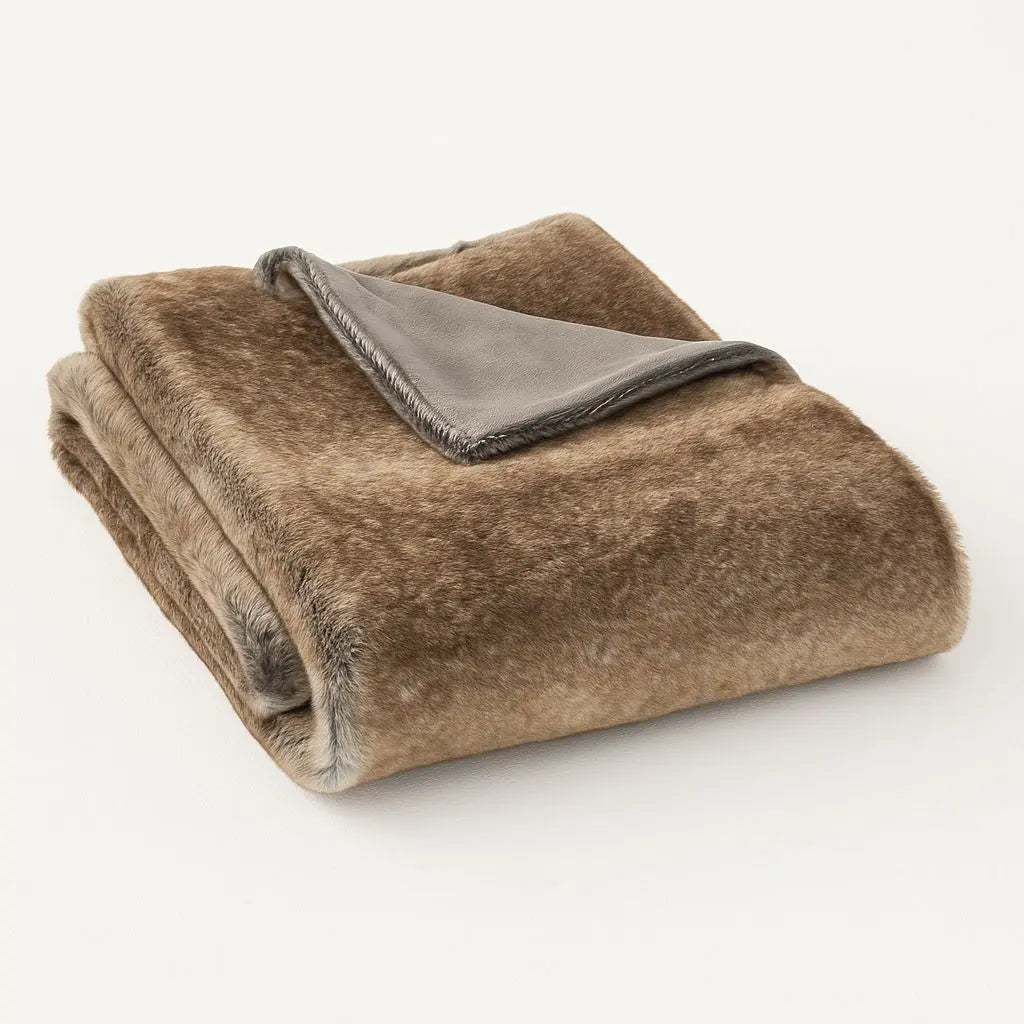 Faux fur throw blanket creating cozy atmosphere in modern room styling with warm textural accent for home comfort