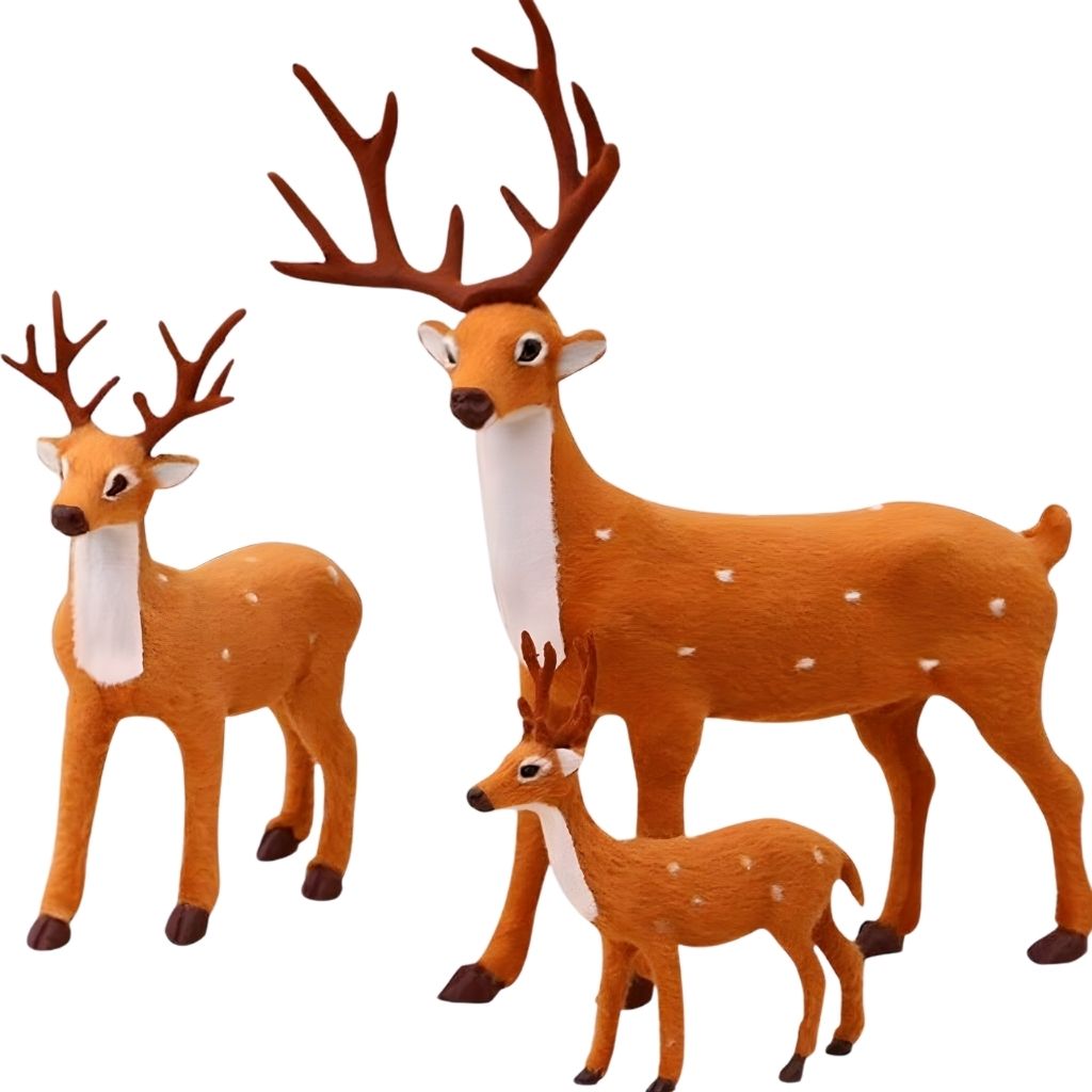 White flocked deer ornament with molded antlers and textured finish for holiday decor