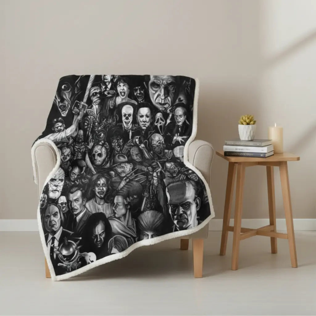 Horror character fleece blanket double layer cotton construction for movie nights and themed bedrooms