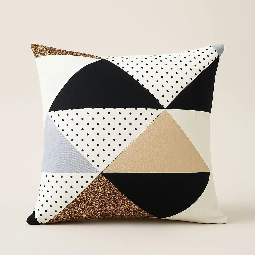 Geometric pillow covers in black and gold with modern pattern design for contemporary home decor styling
