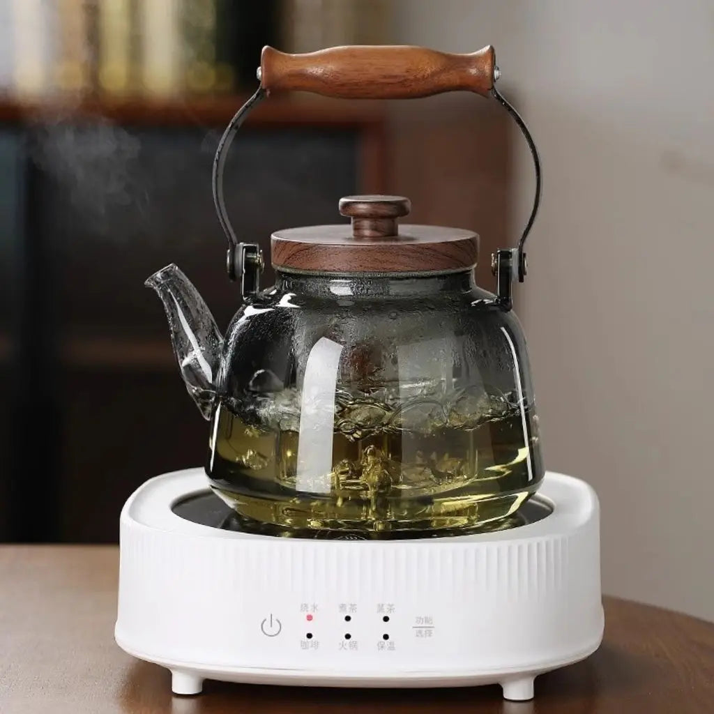 Heat-resistant glass teapot wooden handle safe pouring tea making kitchen tools