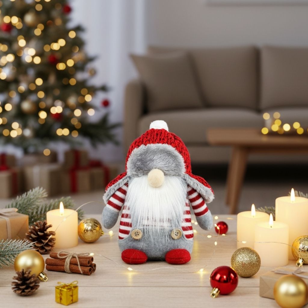 Christmas gnome figurine side angle displaying traditional Scandinavian design
