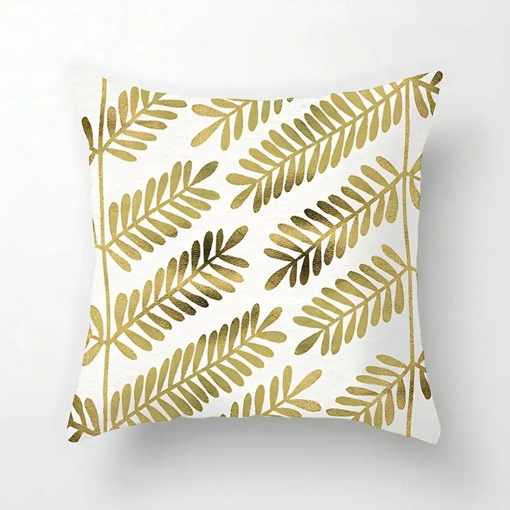 Metallic geometric gold cushion cover crafted from soft peach-skin fabric, luxury home accent pillow