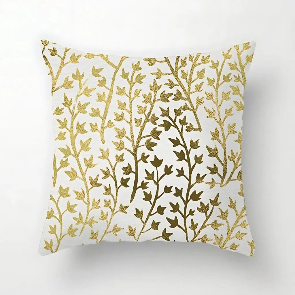 Gold metallic geometric pillow cover, decorative throw cushion with sophisticated pattern design
