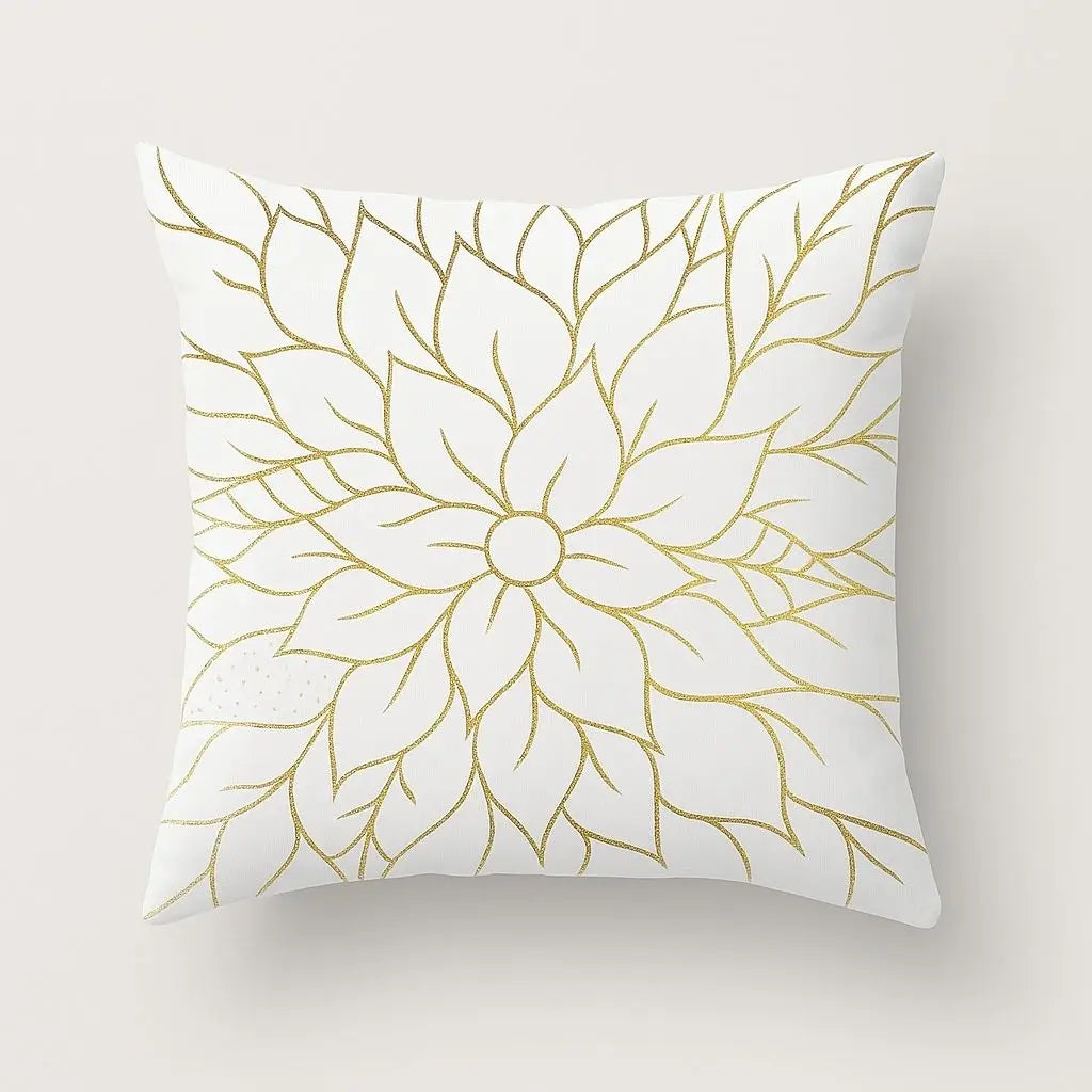 Gold geometric throw pillow cover featuring metallic accents, modern decorative cushion for home styling
