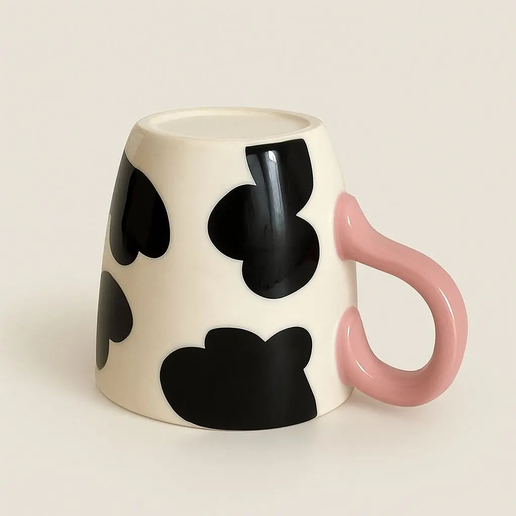 Painted ceramic mug with detailed cow design, microwave safe kitchen drinkware and home accessories