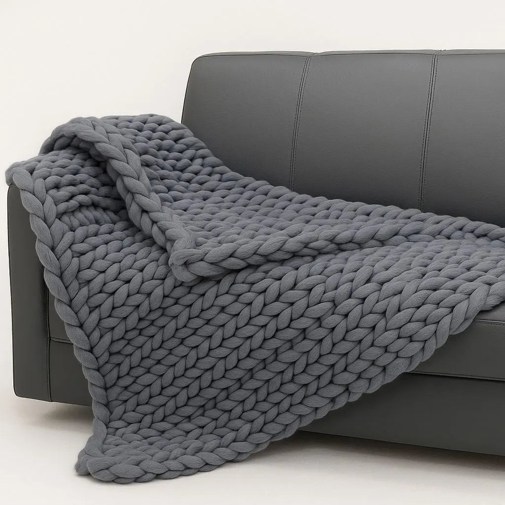 Chenille chunky throw blanket with hand-woven texture, ideal for sofa and bedroom décor comfort