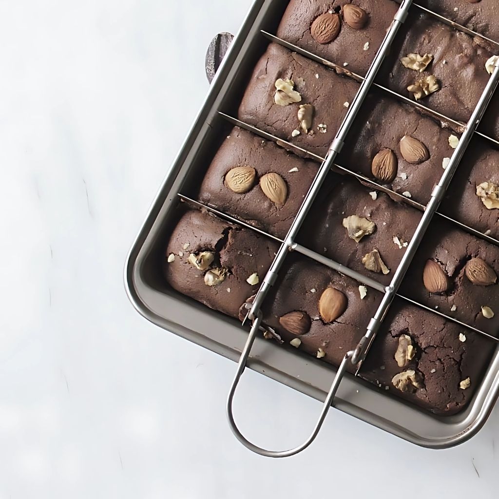 Close-up of carbon steel brownie pan with Teflon nonstick coating for even baking and easy cleanup