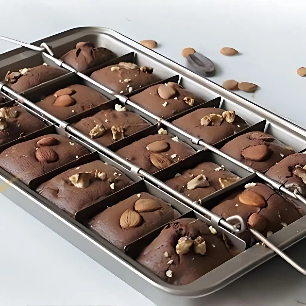 Full view of Harper brownie baking pan showing size and divider sections for multiple brownie squares
