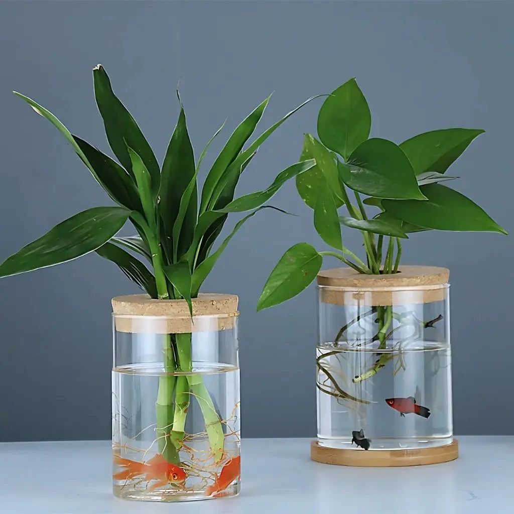 Modern hydroponic glass planter showcasing water rooting station ideal for desktop and windowsill display