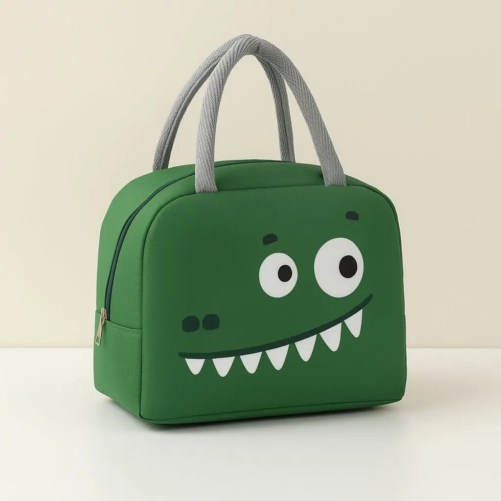 Insulated lunch bag with cartoon print design featuring 6L thermal storage and aluminum foil lining