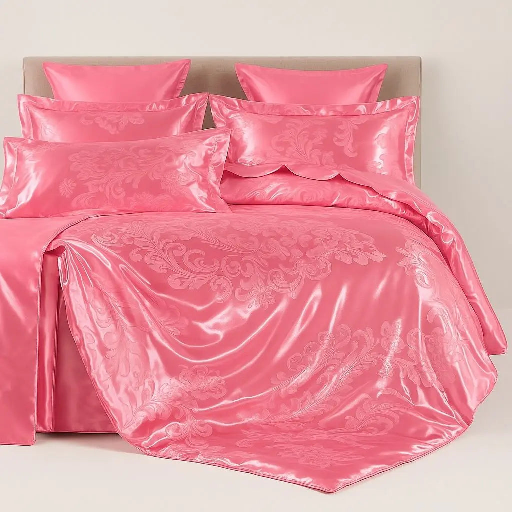 Jacquard bedding set with intricate floral patterns, 4-piece polyester comforter collection for bedroom decor