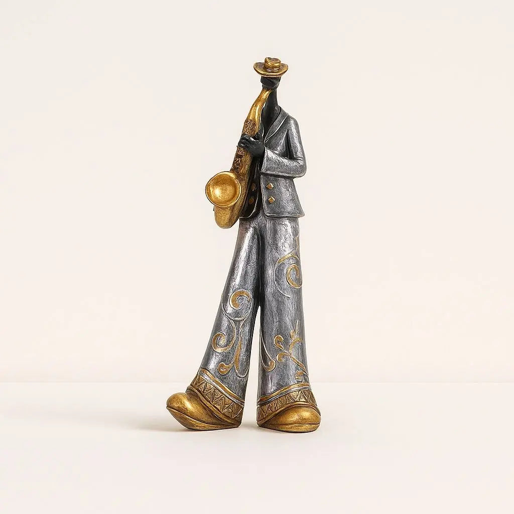 Hand painted jazz figurine resin musician sculpture with metallic gold accents for home decor display