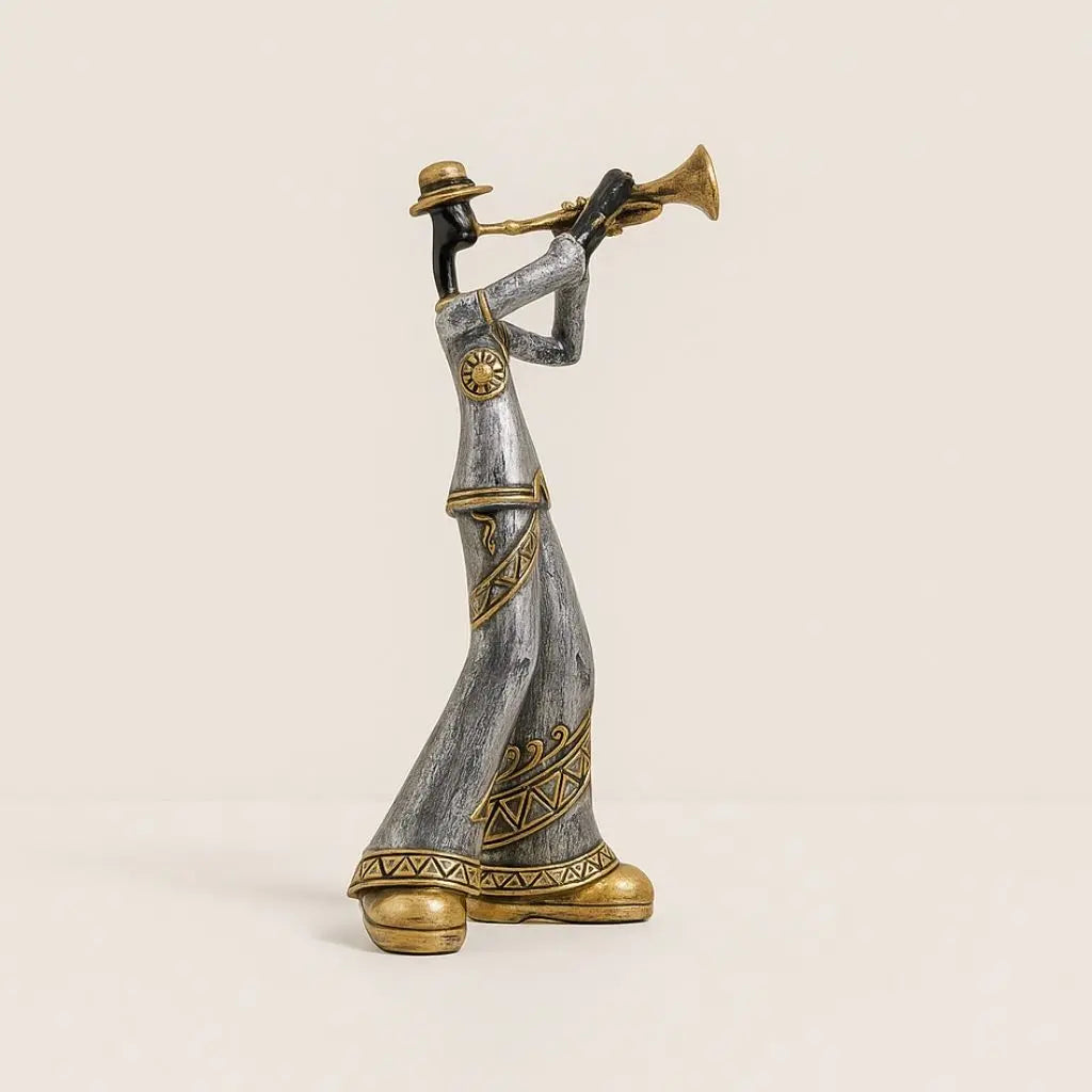Jazz decor musician statue collectible sculpture featuring metallic finish and artistic craftsmanship