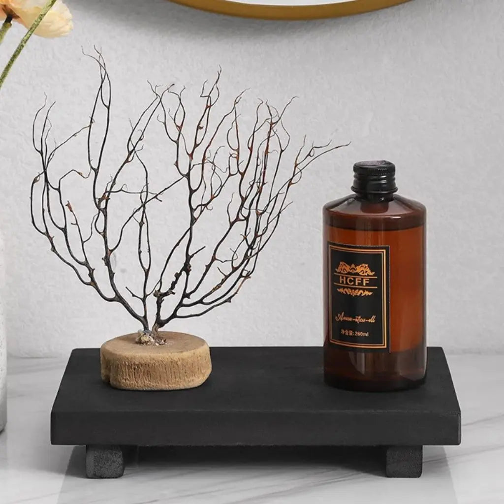 Modern wooden vanity tray for bathroom countertop organization and toiletry storage essentials