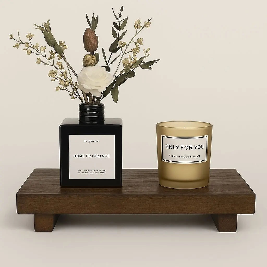 Solid wood bathroom organizer tray with raised feet, perfect compact vanity storage for toiletries