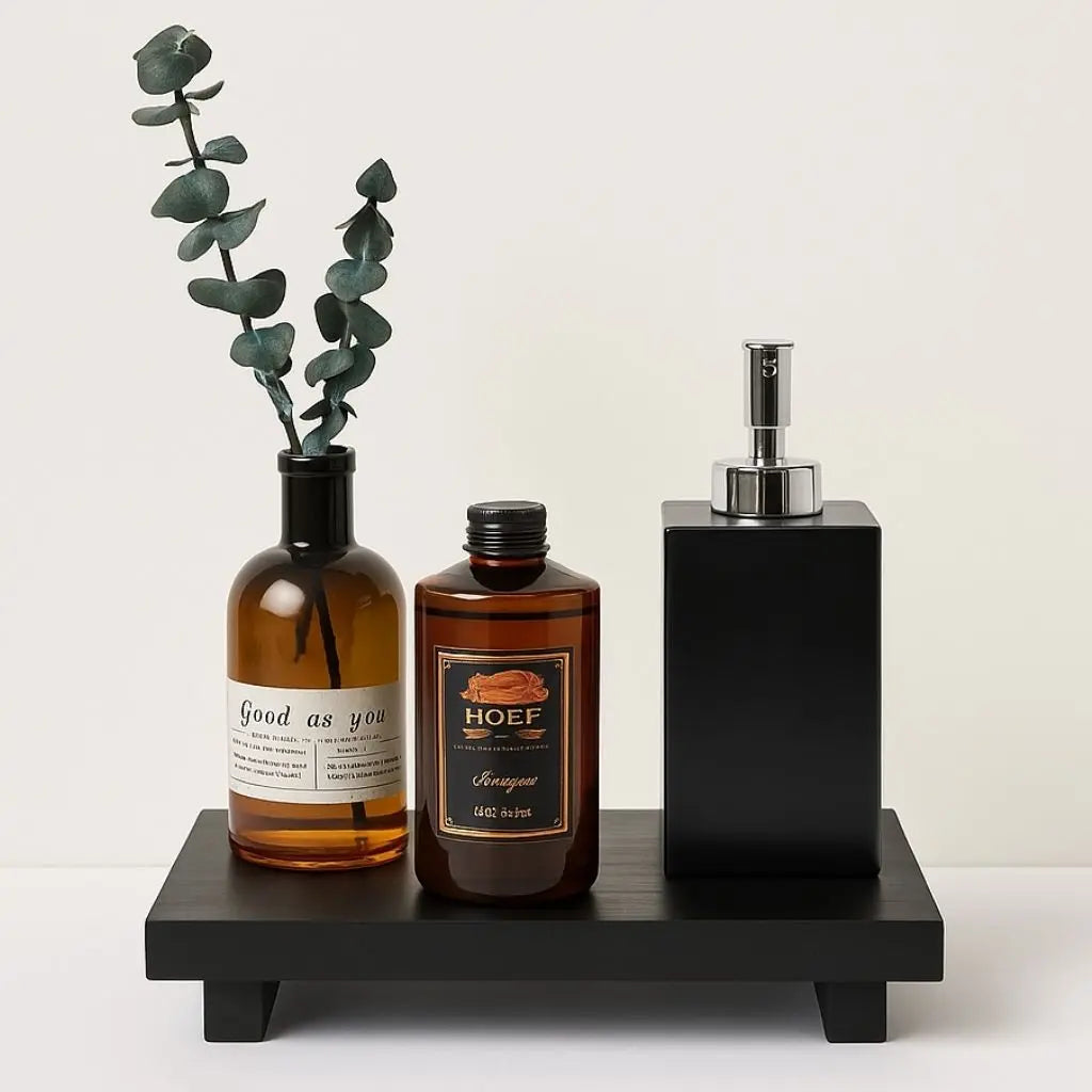 Minimal wood storage tray ideal for bathroom accessories and home organization solutions