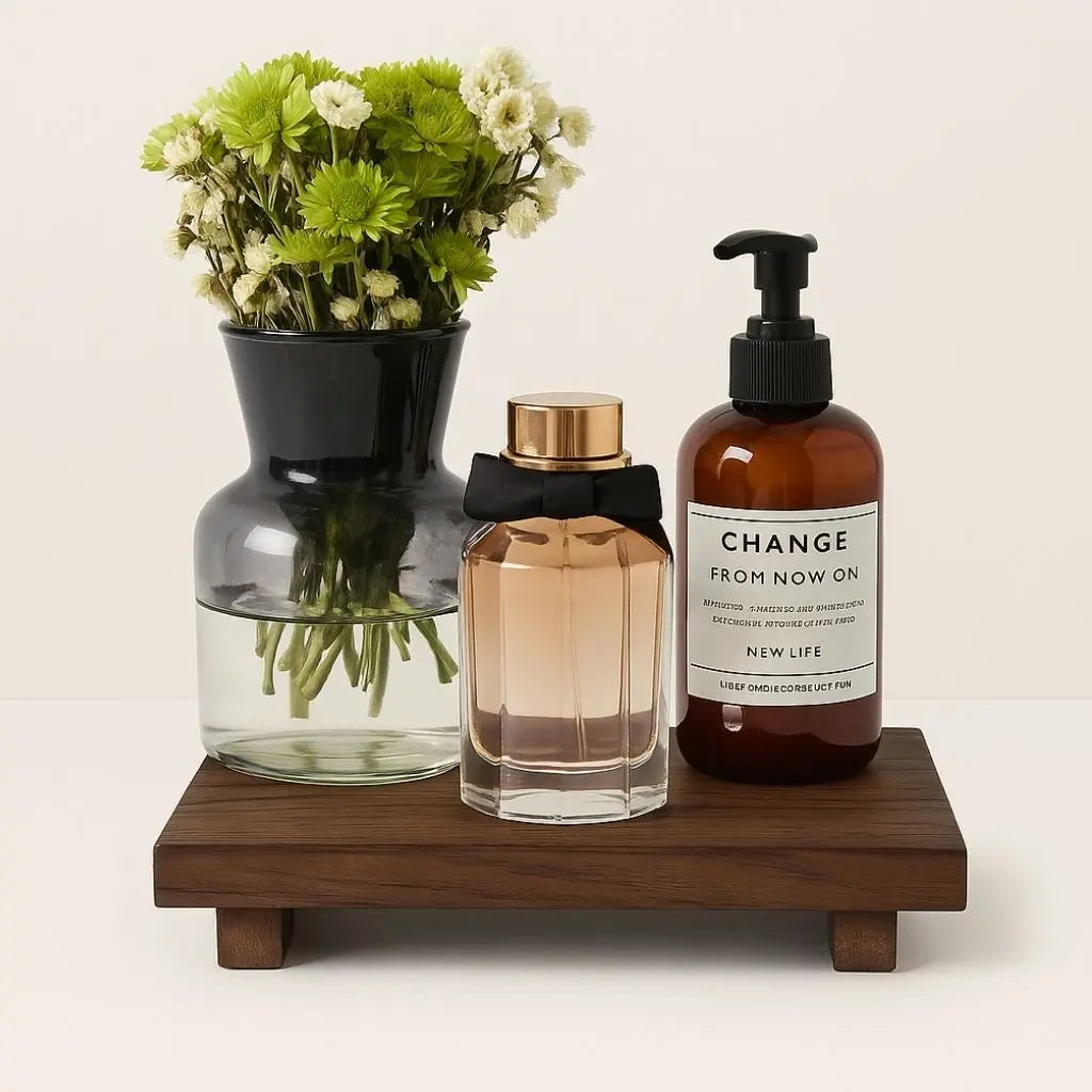 Solid wood tray perfect for bathroom storage and modern vanity accessories organization