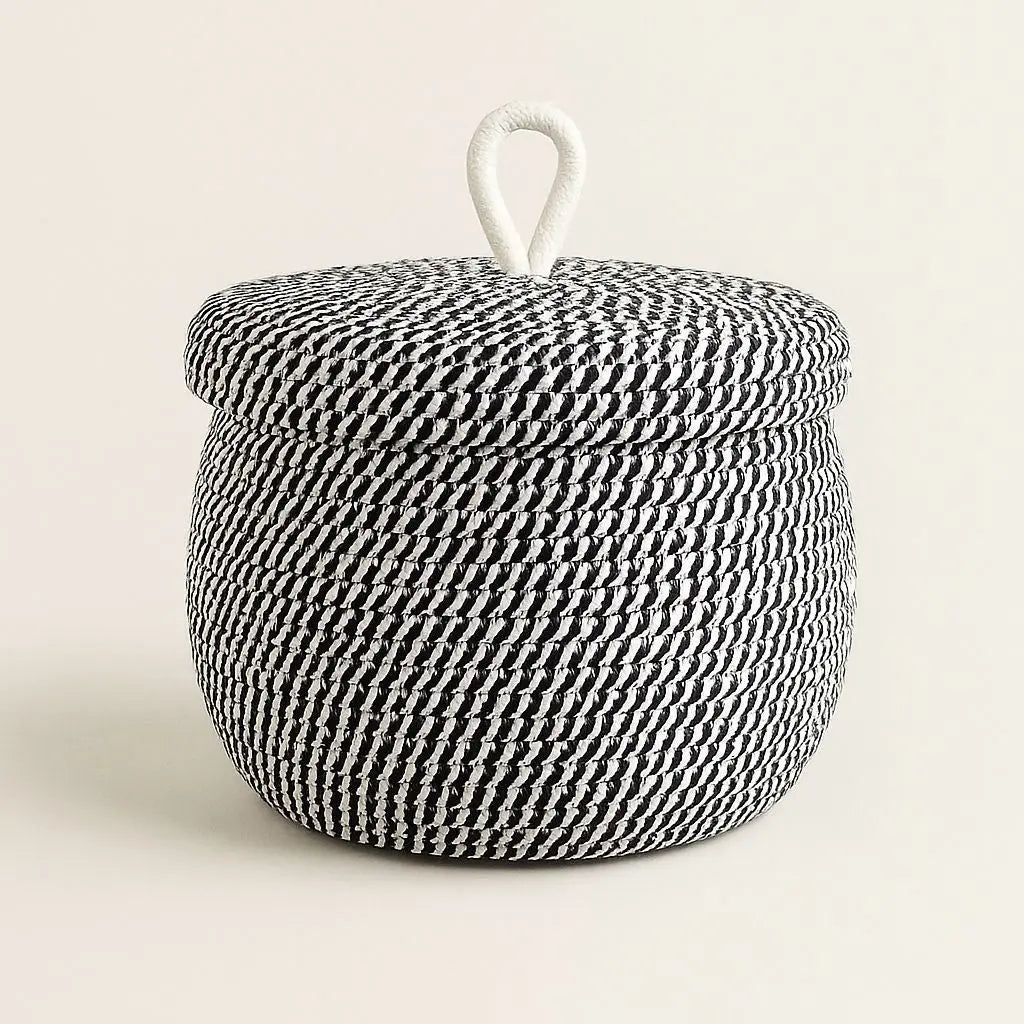 Lang Neutral Weave Storage Basket in Black and White Color