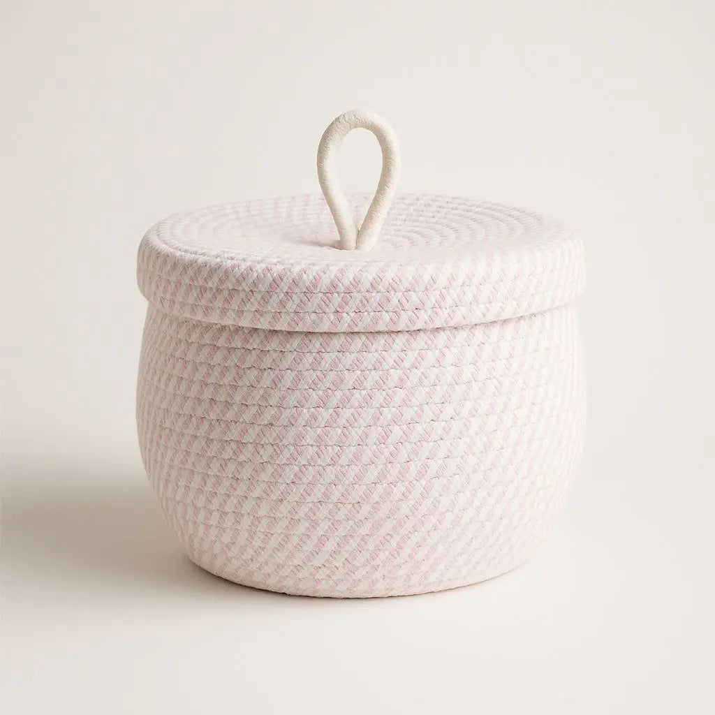 Lang Neutral Weave Storage Basket in Pink and White
