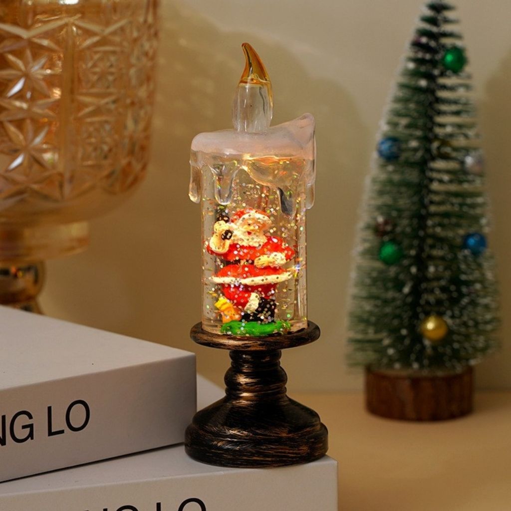 Christmas table centerpiece lantern with LED light and swirling snow effect