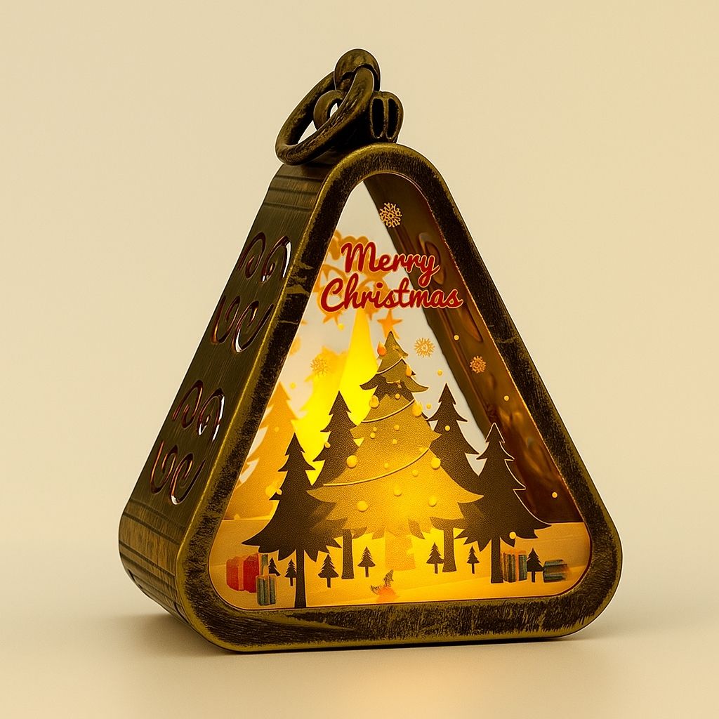 Triangle candle holder with black metal frame and glass inserts