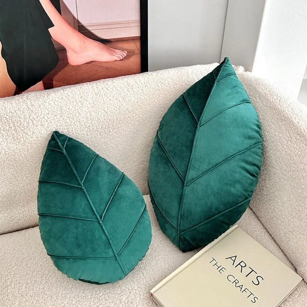 Nature inspired leaf throw pillow decorative green cushion for living room and bedroom styling