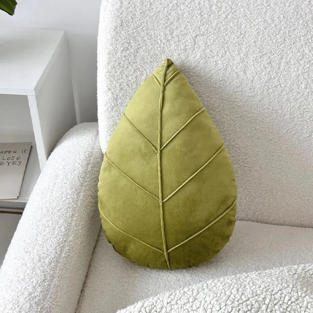 Realistic leaf design throw pillow green decorative cushion with textured vein details