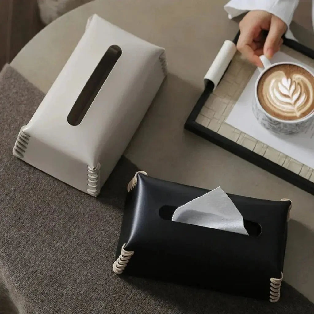 Sleek leather tissue box cover crafted for durability and style in contemporary home settings