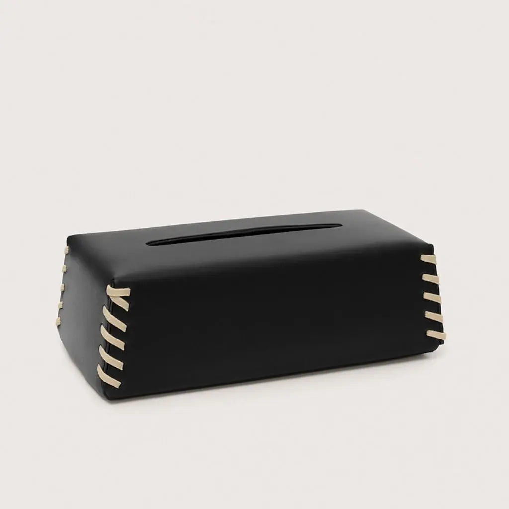 Luxury leather tissue holder with refined stitching ideal for modern desk accessories and storage