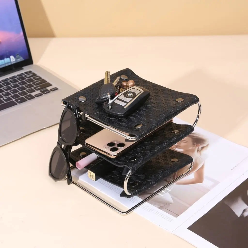 Modern leather desk organizer 3-tier design perfect for office supplies and desktop storage