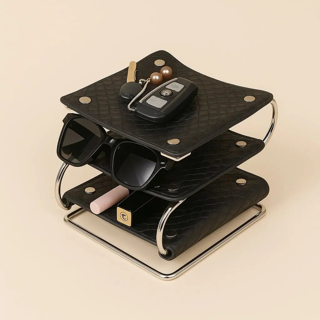 Premium leather desk organizer with metal frame for office storage and desktop organization