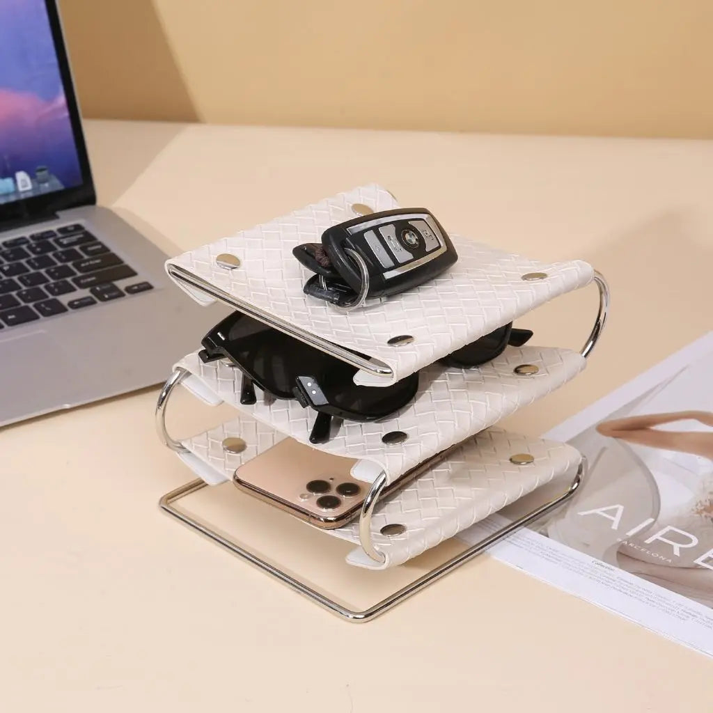 Premium desktop organizer leather and metal construction for office desk storage accessories