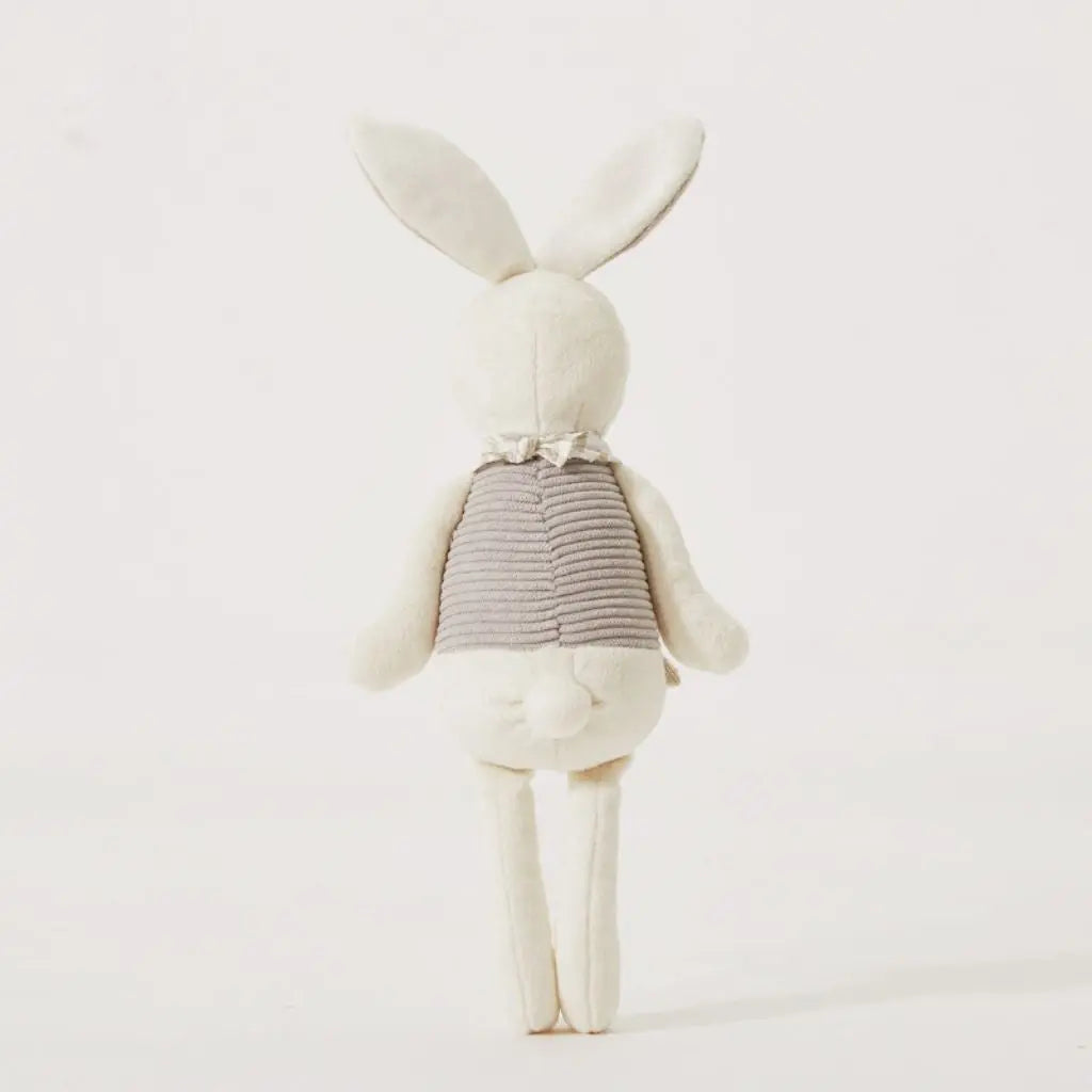 Complete view of soft bunny plush showing floppy ears and tail, premium toddler toy for ages 0-3 years
