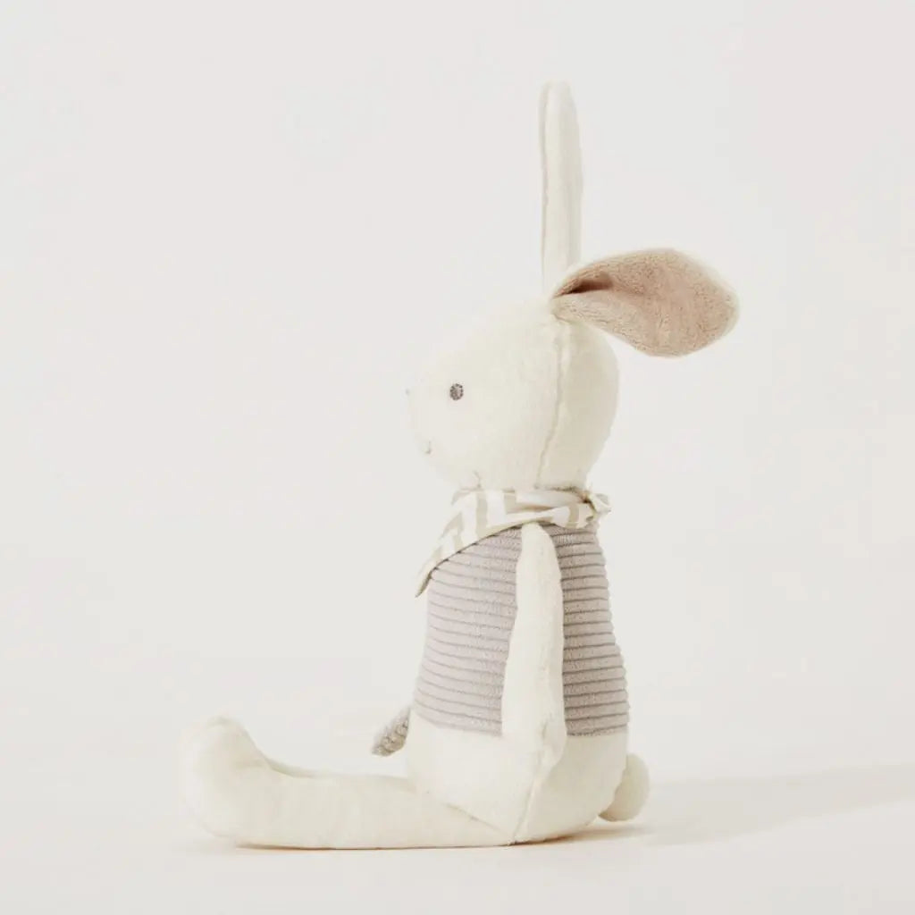 Adorable bunny plush toy perfect for bedtime routines, washable baby stuffed animal with decorative scarf