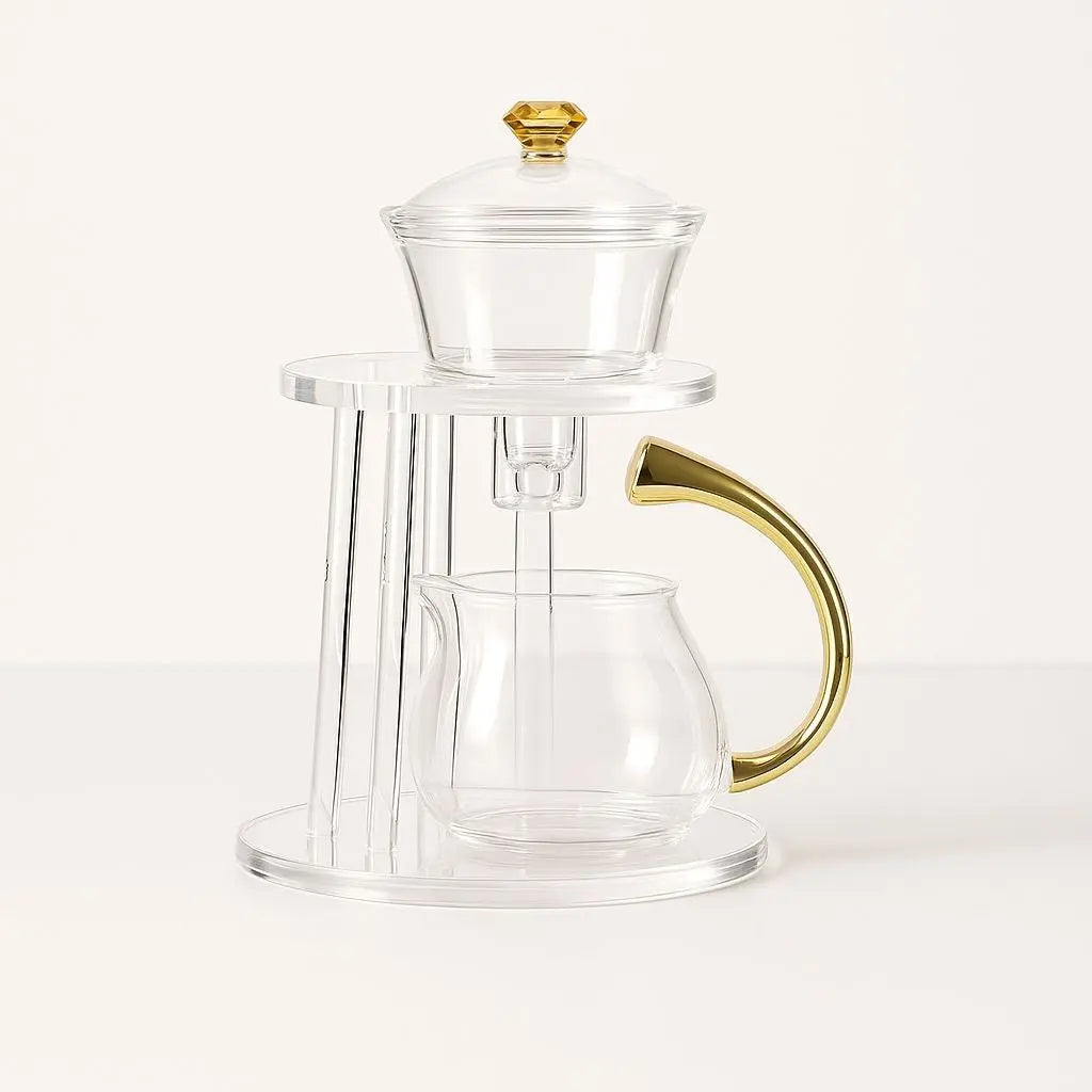 Borosilicate glass tea infuser set with heat resistant semi automatic brewing system for loose leaf tea preparation