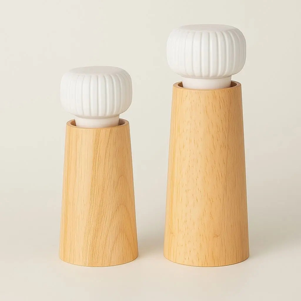 Wood pepper mill with ceramic burr mechanism for manual spice grinding and precise texture control