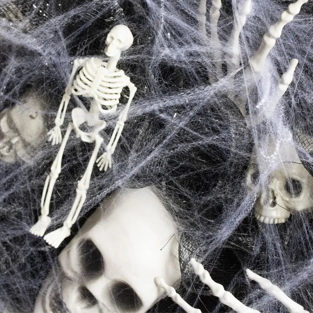 Skeleton mesh garland with flexible design perfect for halloween wall hanging and haunted door displays
