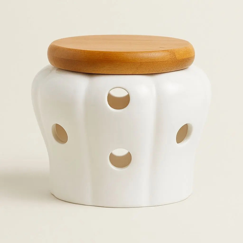 Kitchen storage jars made from ceramic with bamboo lids for organized spice and herb storage