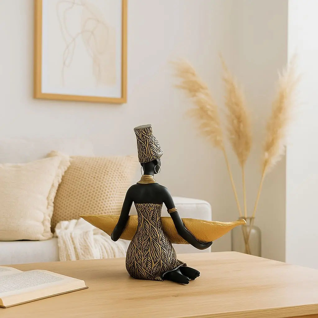 Mira Sculpture Storage Tray side angle showing resin figurine with decorative serving dish