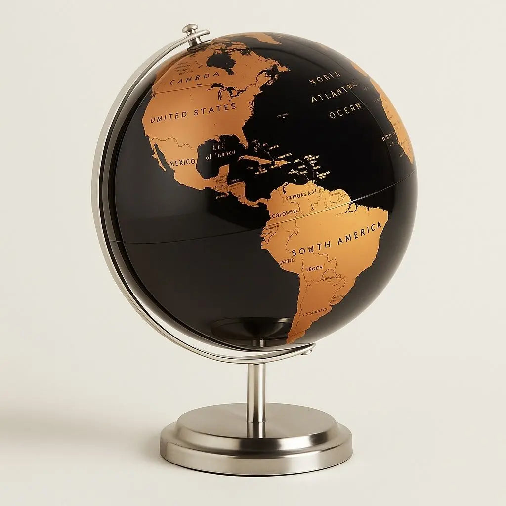 Decorative world map globe with 360° rotation, ideal study room and office educational decor
