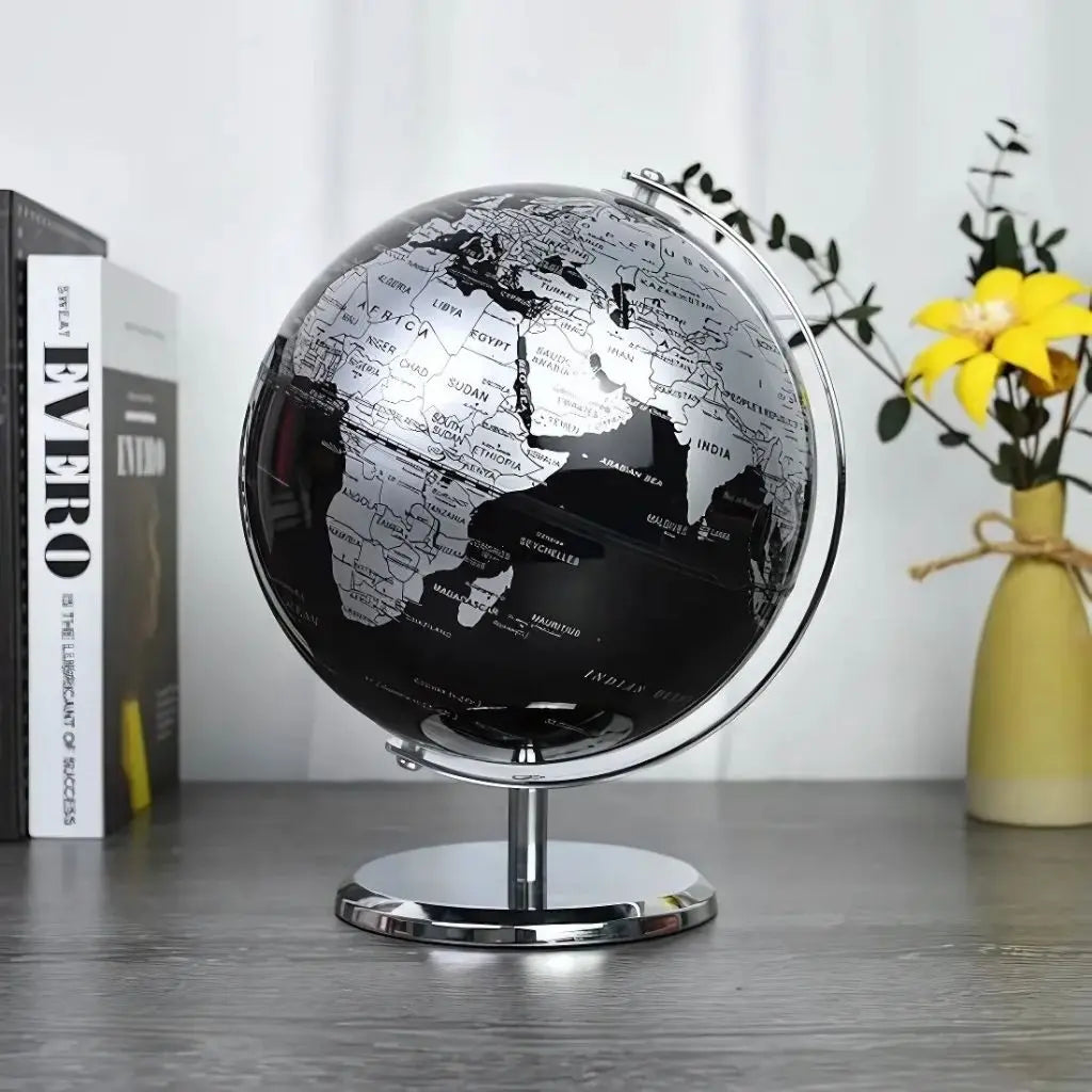 Spinning geography globe with smooth rotation, stylish study decor and educational learning aid
