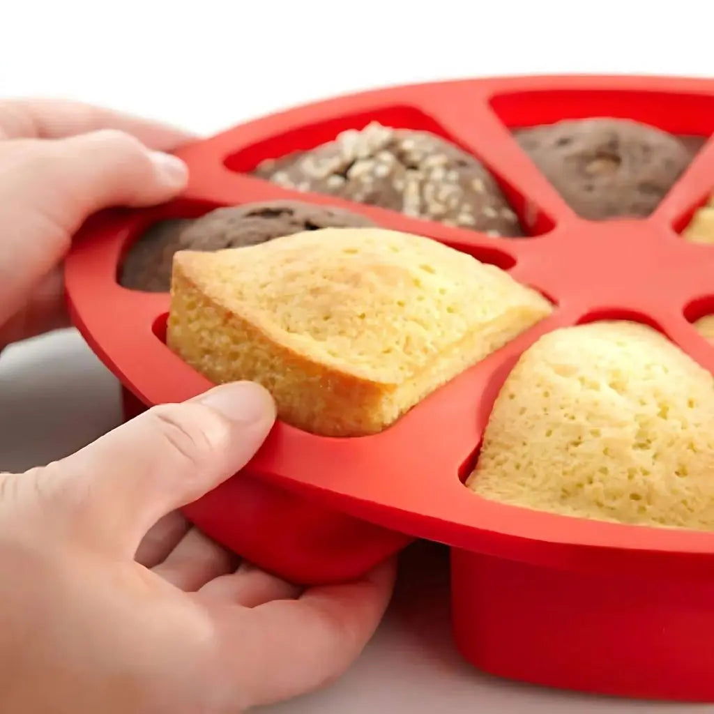 Flexible silicone baking pan with individual sections for portion control desserts and cakes