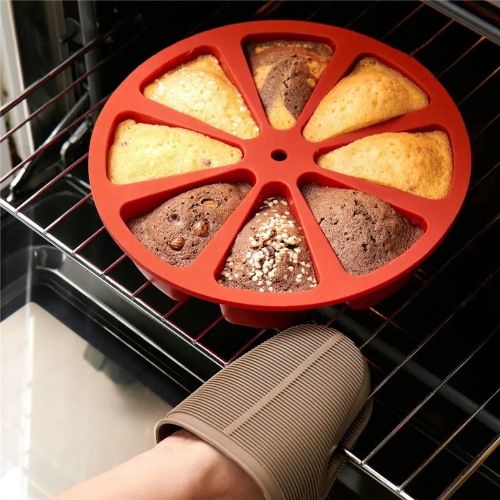 Heat resistant nonstick silicone mold with sectioned design for easy cake release